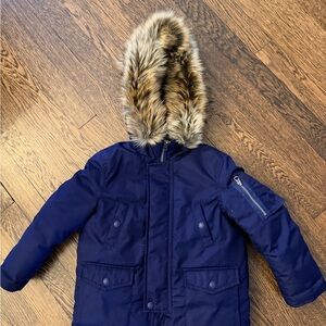 Polo by Ralph Lauren 3T Navy/Orange Parka Jacket w/removable Faux Fur Hood trim